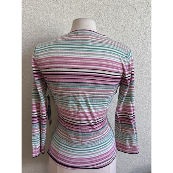 NWT Nine West Wrap Waist Sweater Rainbow Striped V Neck Size L Boho Soft - Picture 2 of 9